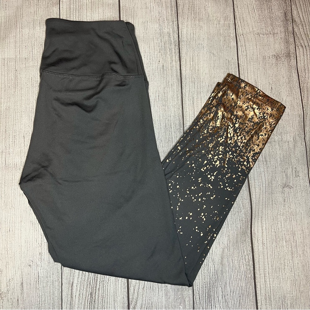 Charcoal Gray and Gold Splatter Leggings